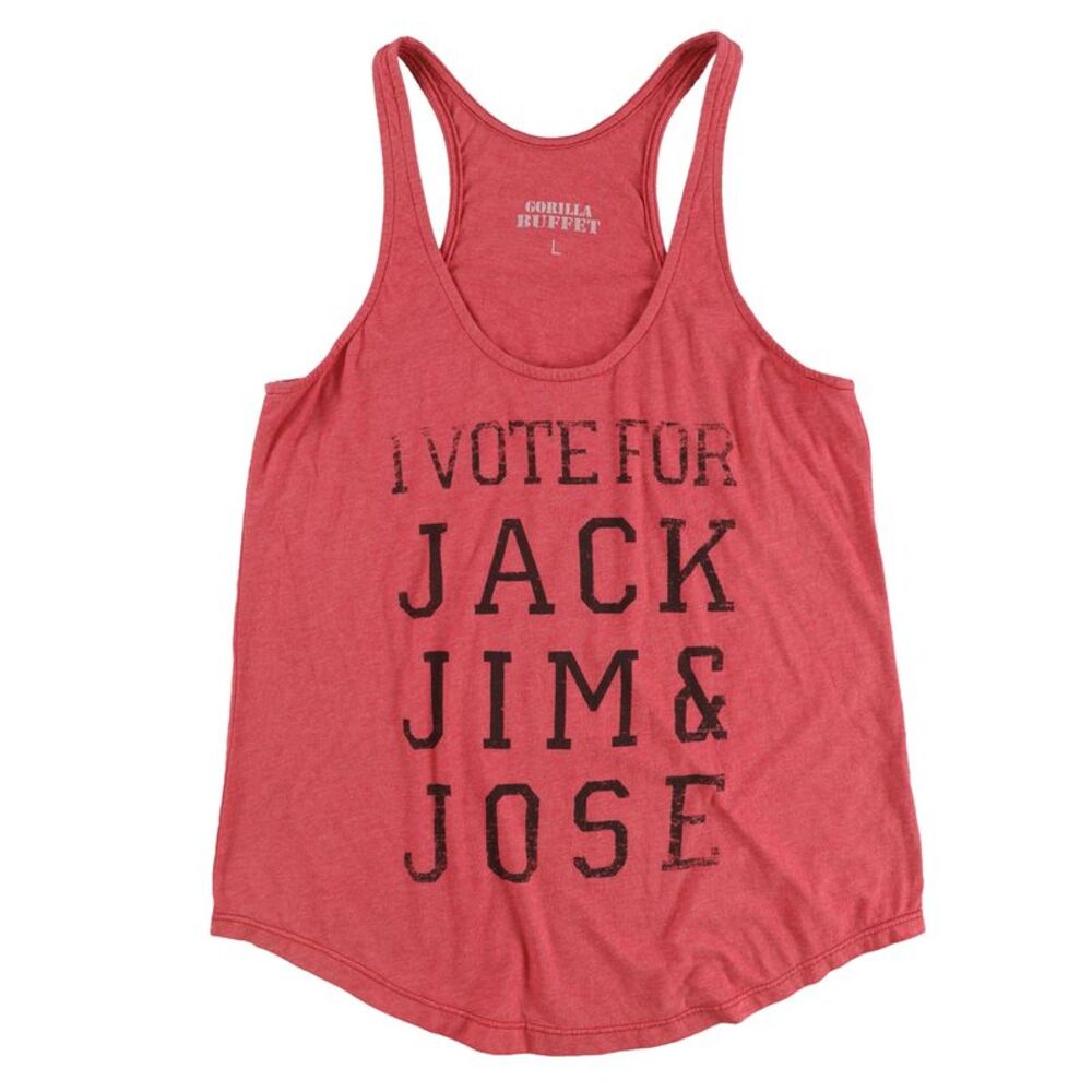 Gorilla Buffet Womens I Vote For Jack Jim & Jose Racerback Tank Top, NWT